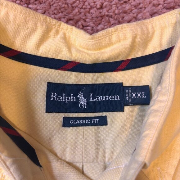 VTG Ralph Lauren Long Sleeve Dress Shirt Mens XXL Yellow Classic Fit Button Down - Picture 4 of 6